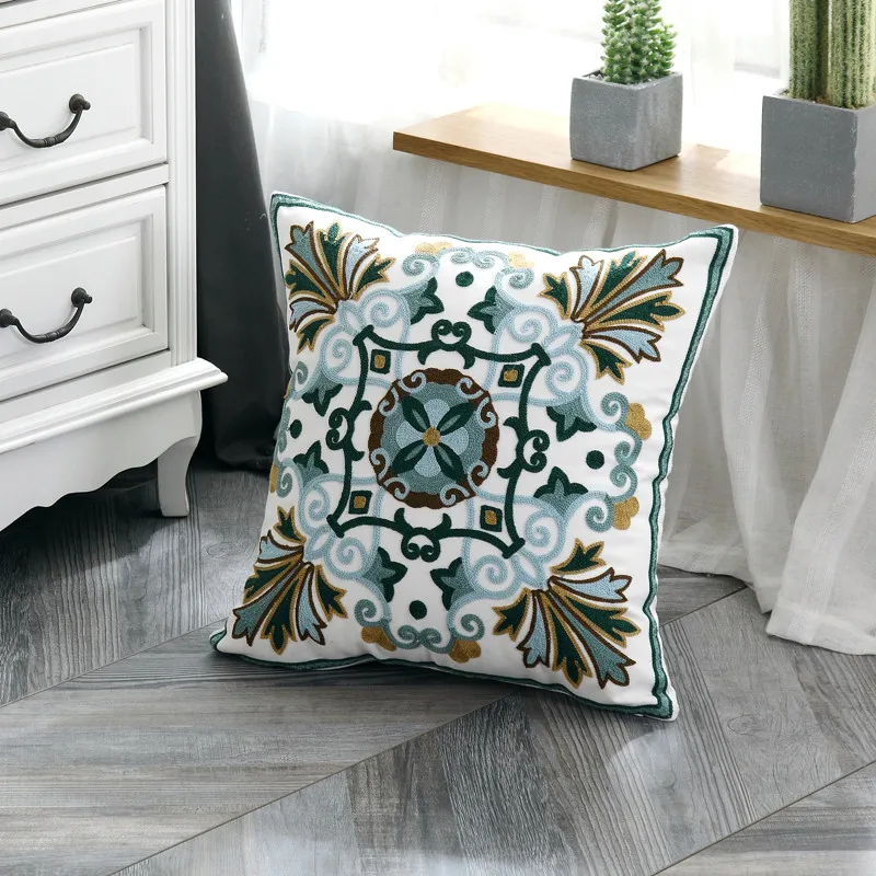 Home Decoration Cushion Cover Ethnic Style Canvas Square Embroidery Pillow Cover 45x45cm for Sofa Bed
