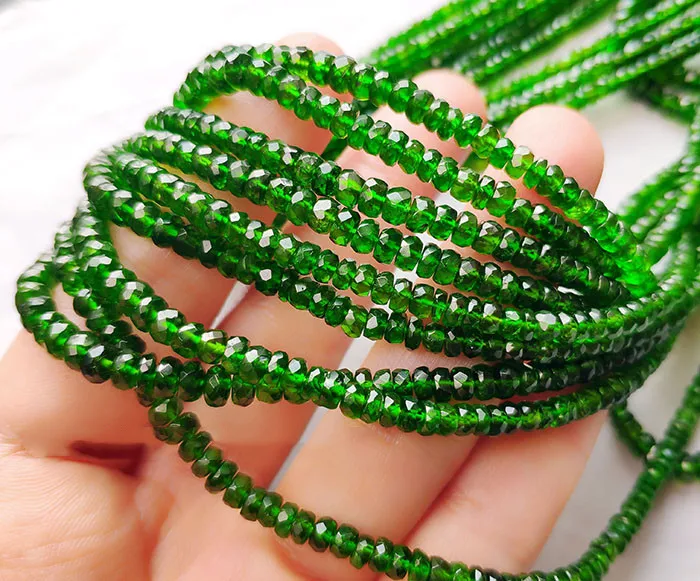 

7A green Diopside roundel faceted 3-4mm for DIY jewelry making 38cm FPPJ wholesale nature loose beads