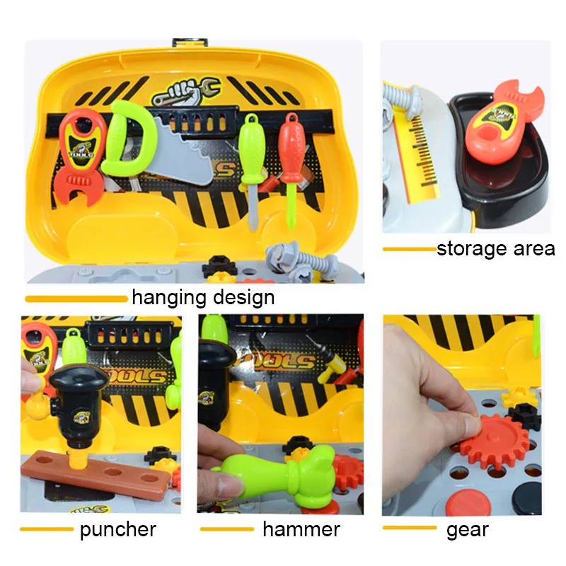 Kids Toolbox Kit Boys Simulation Repair Tools Plastic Drill Game Educational Learning Engineering Puzzle Toys Set With Box