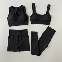 Seamless Yoga Set Ribbed Workout Outfits for Women 2/4 Piece Sport Bra High Waist Shorts Yoga Leggings Sets Fitness Gym Clothing - Image 4