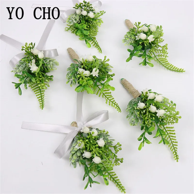 Plastic Plants Men Boutonniere Wedding Corsage Bracelet Bridesmaid Green Plants Groom Boutonniere Flowers Marriage Accessories