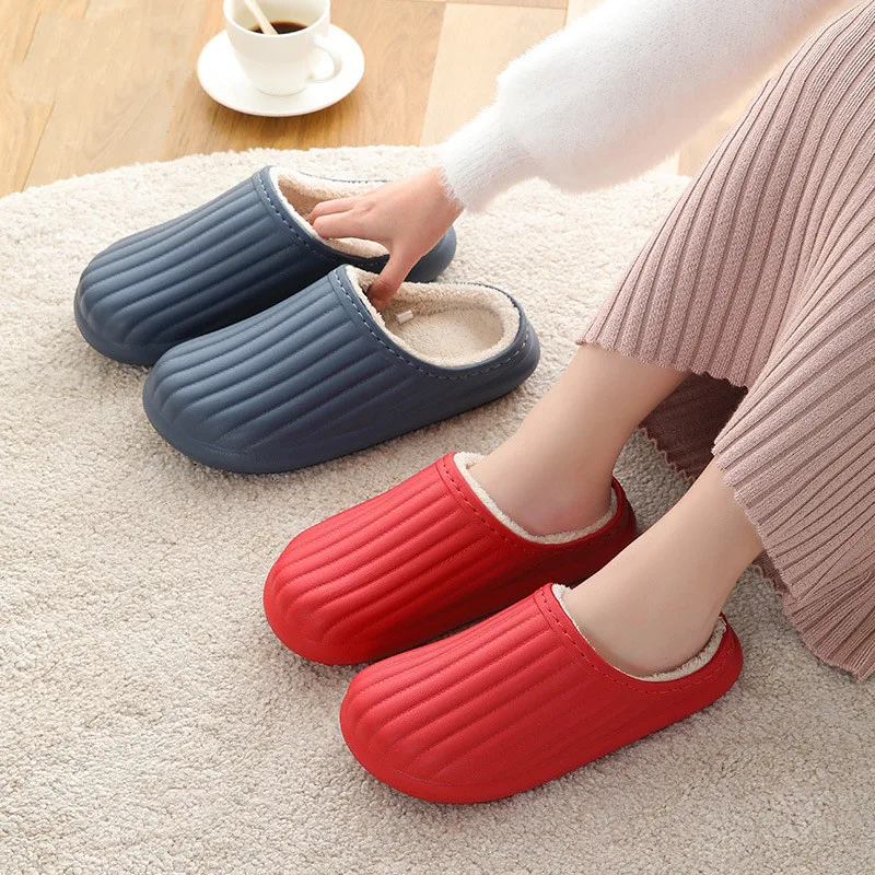 EVA Waterproof Indoor Slippers Women Men Winter Platform Shoes Warm Plush Kitchen Working Slippers Female Male Home Floor Slides