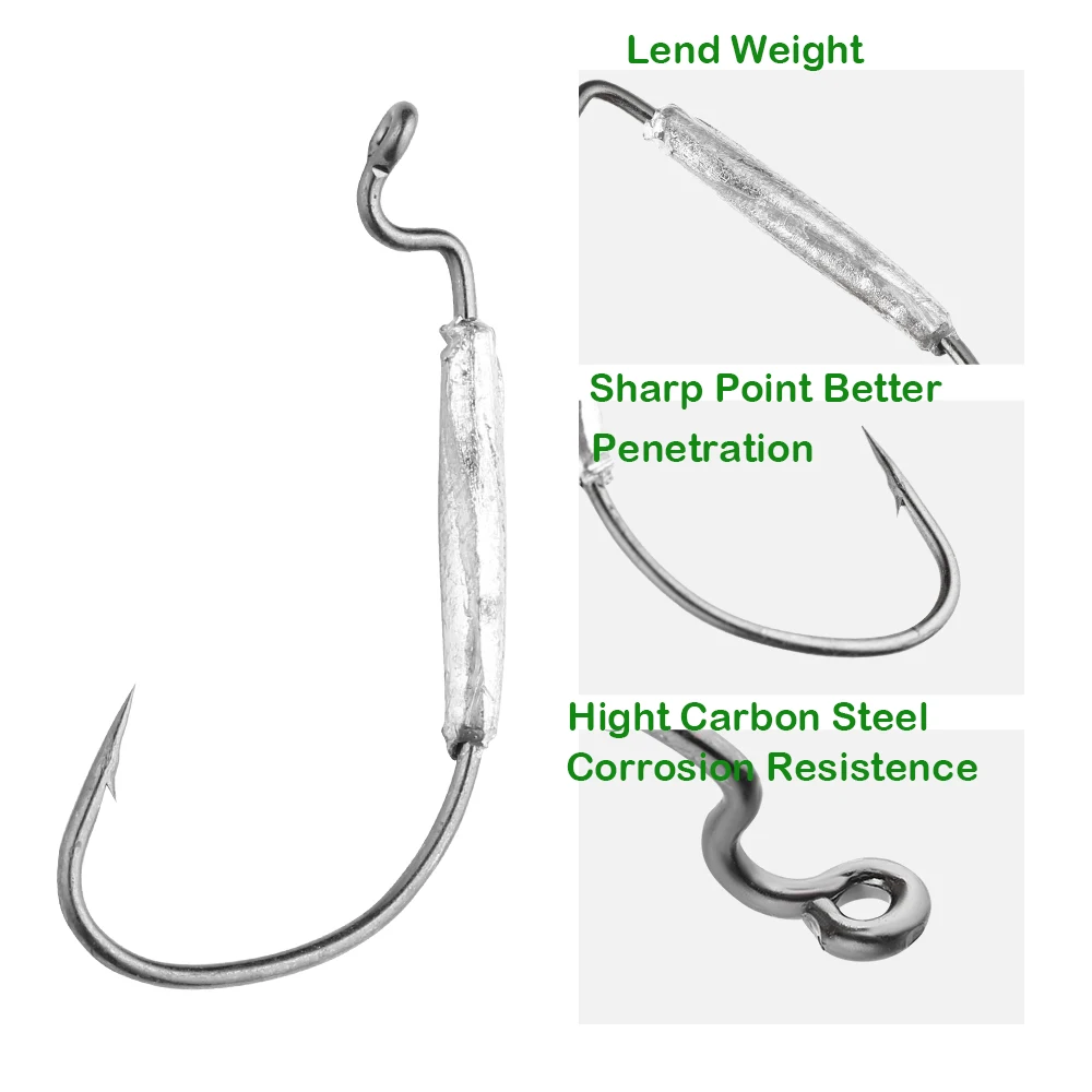 JOHNCOO 10pcs 1.8g 2g 3g 6g High Carbon Steel Fishing Hooks Crank Weigted Sharp Hooks  for Soft Lure Fish Hook