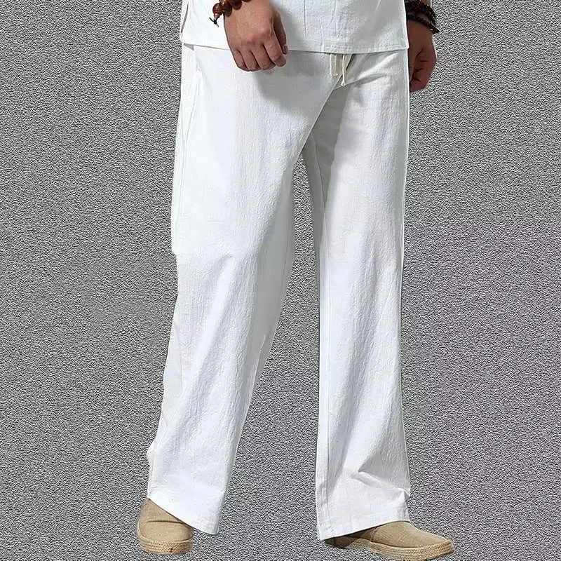 spring summer men sleep bottoms vintage Pants Cotton linen Wide Leg Pants elasticity Trousers Plus Size 8XL 9XL home Loose Pants