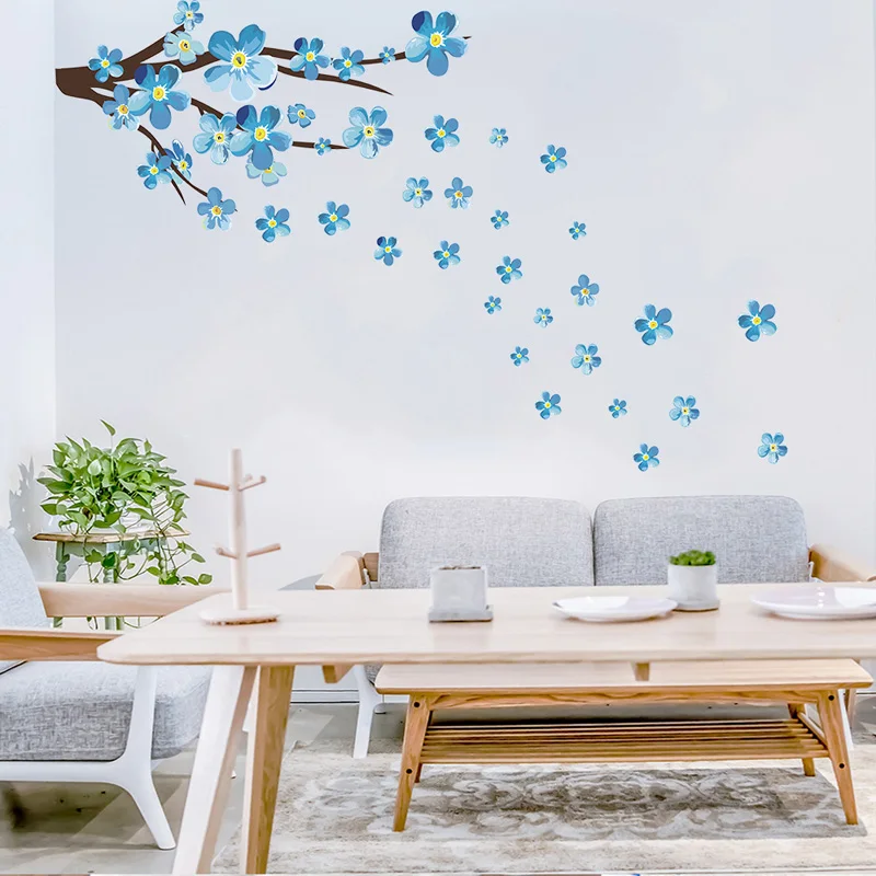 New Style Blue Plum Wall Sticker Art Decals Living Room Sofa Bedroom Wall Background Decorations Plum Blossom Stickers Wallpaper