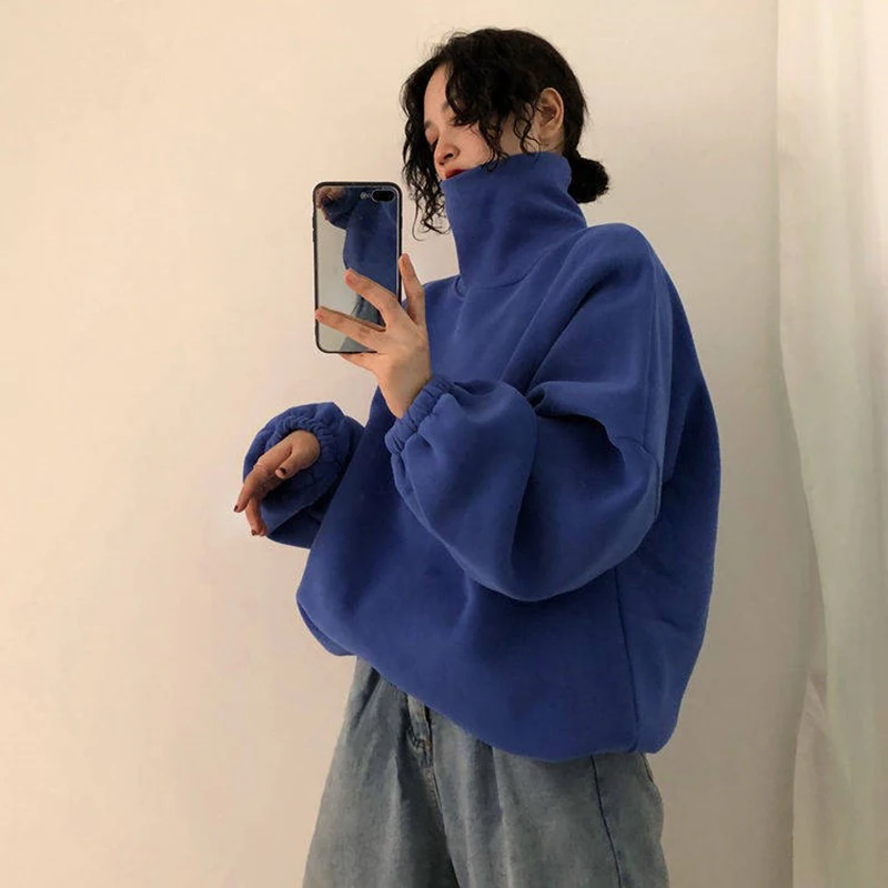 Hoodies Women Winter Trendy Korean Style Casual Simple Solid High Quality Pullovers Harajuku Ulzzang Womens Clothing Chic Hot