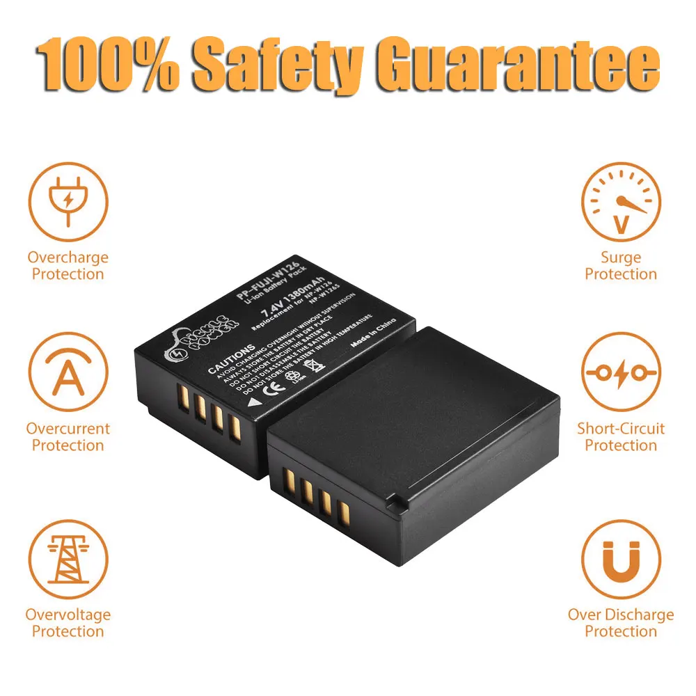 1380mAh NP-W126S NP-W126 Battery for Fujifilm X-T100, X-T200, X-M5, X100F, X100V, X100VI, X-S10, X-A5, X-A10, X-E4, X-Pro3, X-T2