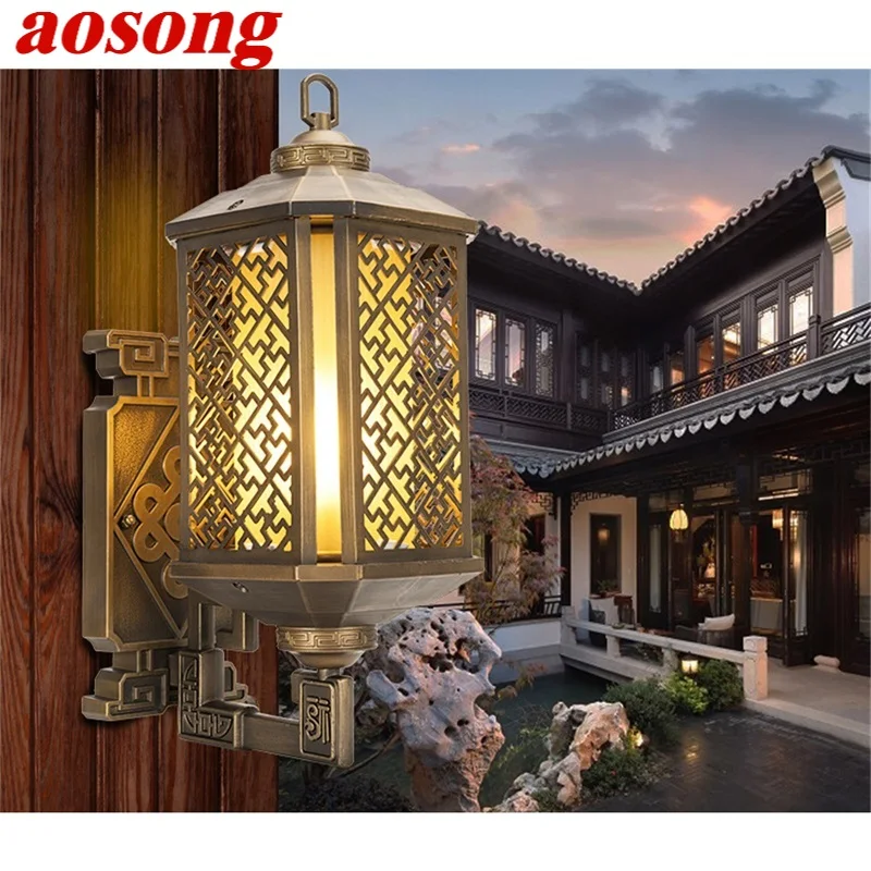 AOSONG Classical Outdoor Wall Lights Retro Bronze LED Sconces Lamp Waterproof IP65 Decorative For Home Porch Villa