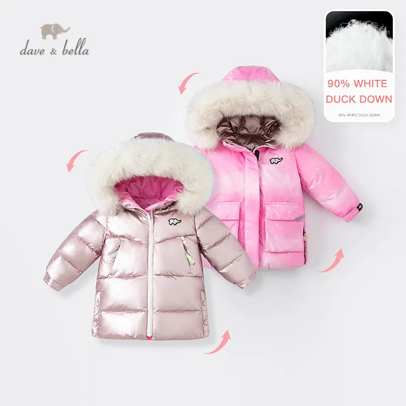 DB18944-K dave bella winter baby girls 18M-11Y fashion solid hooded down coat children 90% white duck down padded kids jacket