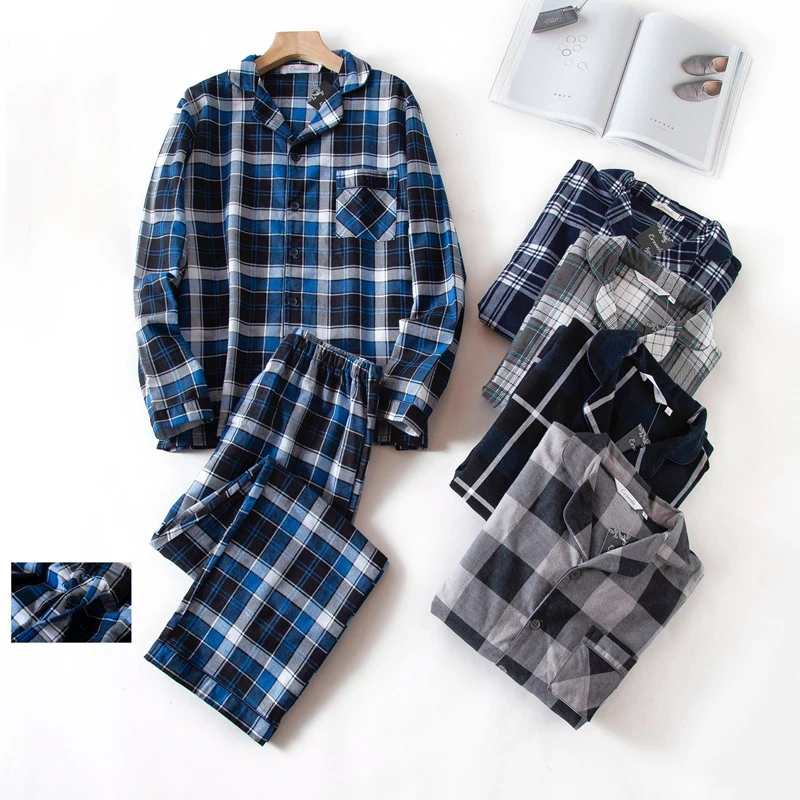 Autumn Winter 100% Cotton Flannel Pijama for Men Long Sleeved Sleepwear Pyjamas Bedgown Home Clothes Man Bedroom PJ Pajamas Sets