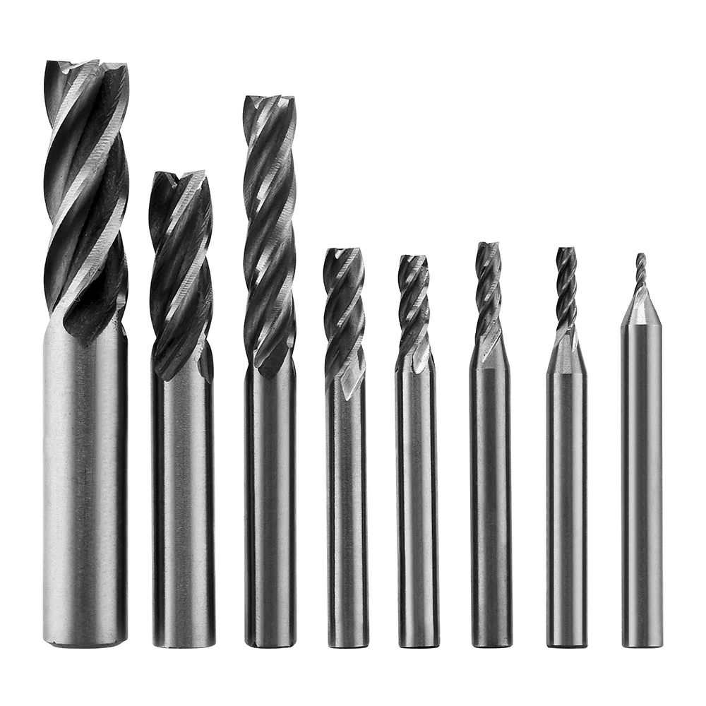 8pcs HRC50 fresa in metallo duro 4-16mm 4 flauto TiAlN rivestito in metallo duro con scanalatura in metallo duro Set di punte per utensili in acciaio legato in acciaio per legno