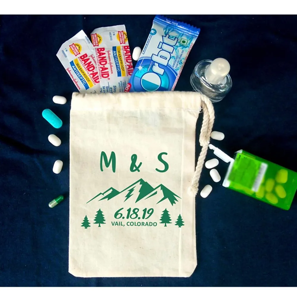 Mountain Wedding Bags, Wedding Favor bags, Rustic Party Favor Bag, Colorado Mountains kit Bags, Let the adventure begins bags