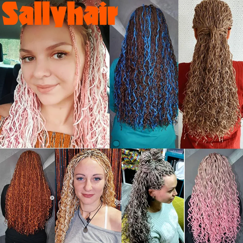 Sallyhair Zizi-trenzas Micro Crochet Box, extensiones de cabello sintético, color gris, Morado, rosa, marrón, castaño, ganchillo