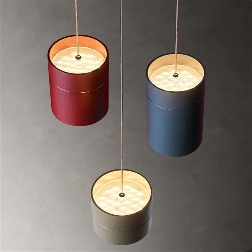 Modern aluminum cylinder pendant lights bedroom bedside aisle restaurant led lamps Nordic kitchen paint hanging lights fixtures