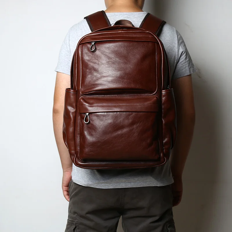 NZPJ Leder herren Rucksack Europäischen und Amerikanischen Mode Reisetasche Vintage Kopf Erste Schicht Rindsleder Freizeit Rucksack – Detail 3