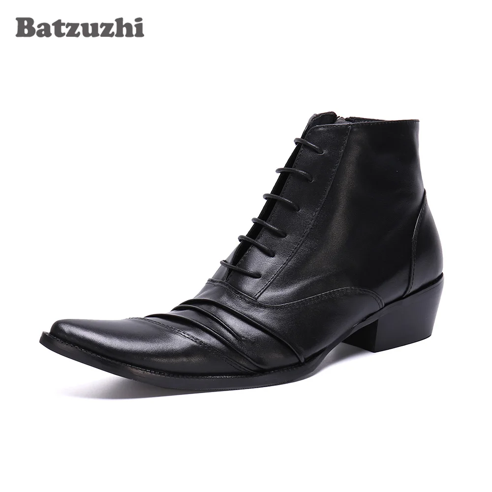 

Batzuzhi Men Shoes Boots Japanese Type Fashion Black soft Leather Ankle Boots Lace-up Business Formal Boots Men chaussure homme