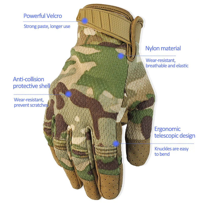 Mens Lightweight Summer Breathable Tactical Gloves Riding Non-slip Wearable Full Finger Gloves Touch Screen Riding Gloves