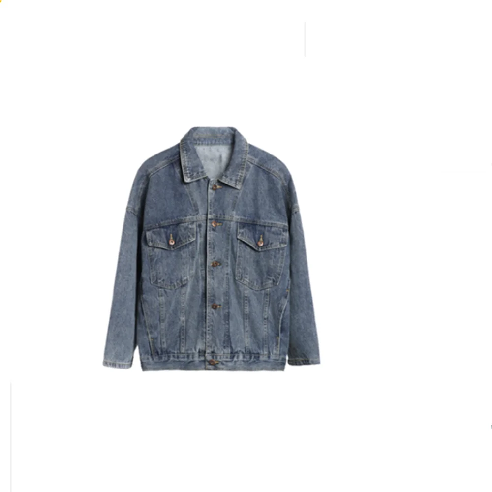 Women Casual Plus sizer denim jacket coat 2021 autumn pocket Ladies Long Sleeve loose oversize Coat