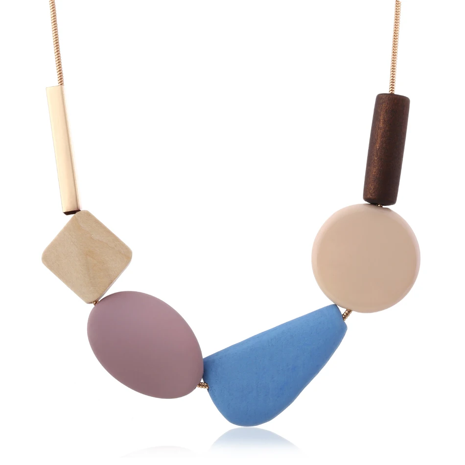 Colorful Resin Beads Statement Necklace Women\'s Multicolor Wood Necklaces & Pendants for Women New Arrival Fashion Jewelry MX029