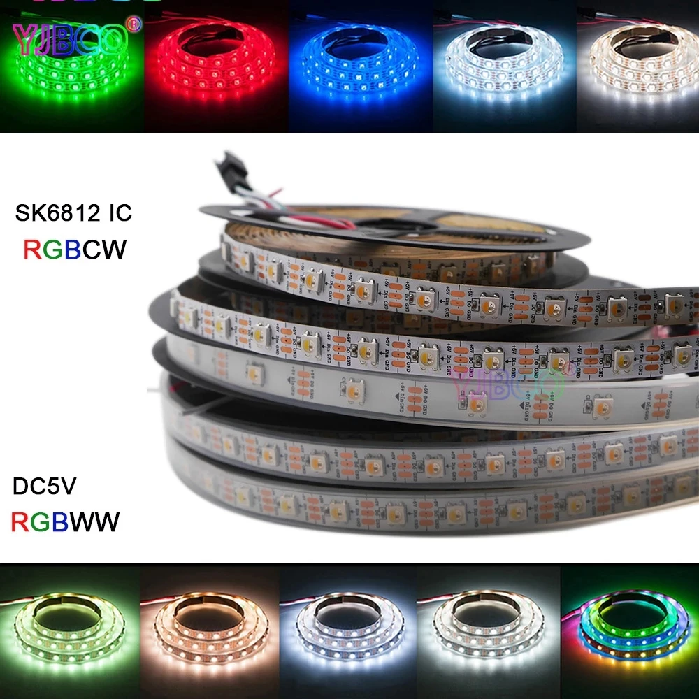 1m/3m/5m SK6812 Smart Addressable LED Pixel Strip Light Similar WS2812B RGBW+NW/CW/WW 4 color in 1 30/60/144 leds/m IP30/IP67