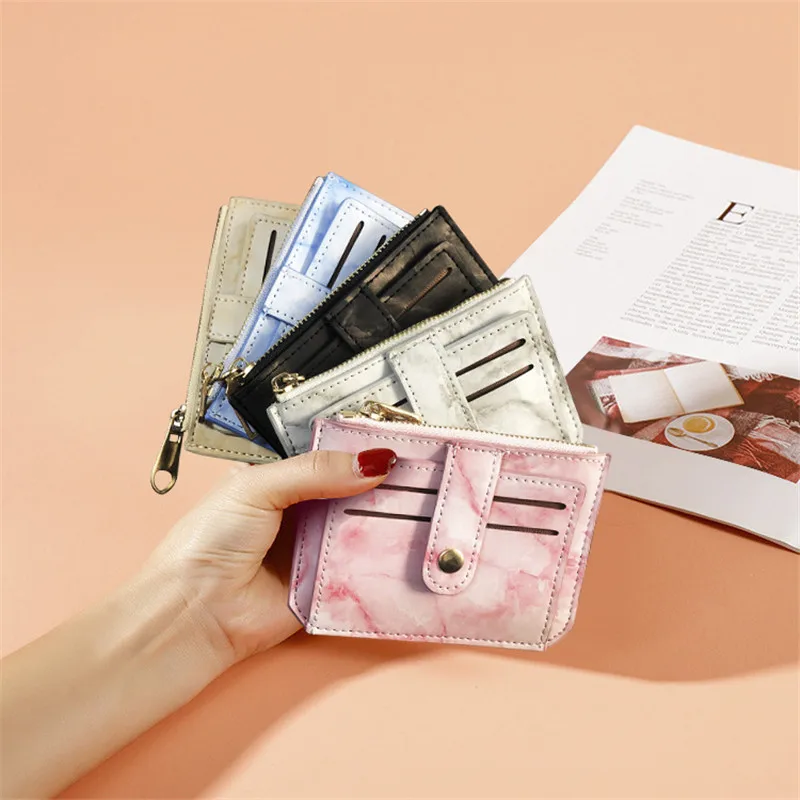 Creative Marble Pattern Thin ID Credit Card Holder Women Zipper Short  Slim Wallets Coin Purses Money Clip Bag Business Pocket