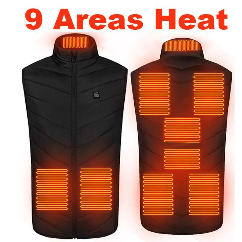 9 Places Heated Vest Unisex Winter Usb Heated Jacket Heating Vest Thermal Clothing Hunting Warm Outdoor Electric Heated Clothes