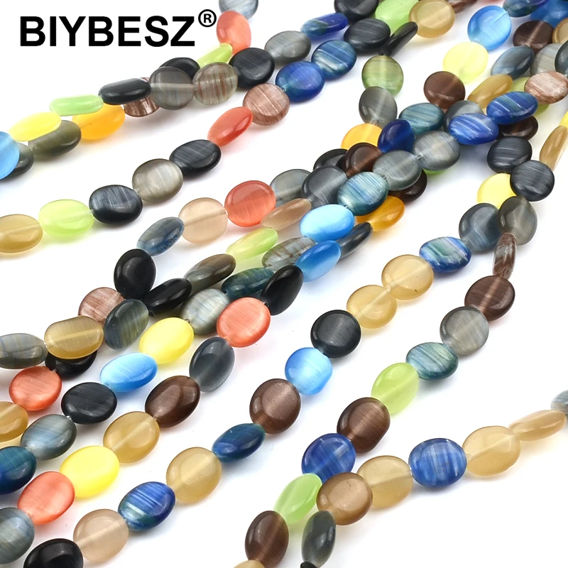 

1strand/lot 10mm Oval Opal Stone Cat Eyes Beads Lampwork Glass Multi-colors Mixed Beads for DIY Jewelry Necklace Making