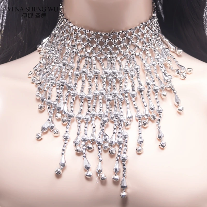 Women Belly Dance Necklace Accessories Bellydance Gold Necklace Dancewear Beaded Jewelry India Belly Dancing Silver Accessory