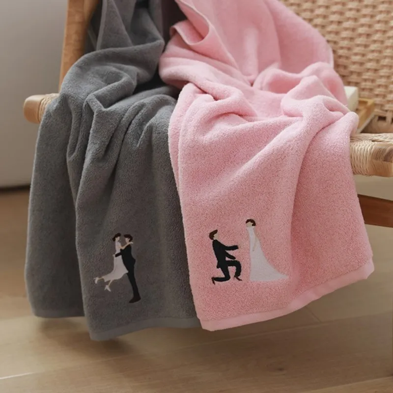 2pcs 70*140cm Cotton Bath Towel Absorbent Propose Marriage Present Valentine's Day Gift Wedding Honey Moon Bathroom Decor T58