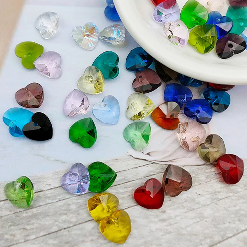 

20pcs Heart Shape 10mm 14mm Faceted Crystal Glass Top Drilled Loose Pendants Beads for Jewelry Making DIY Crafts Findings