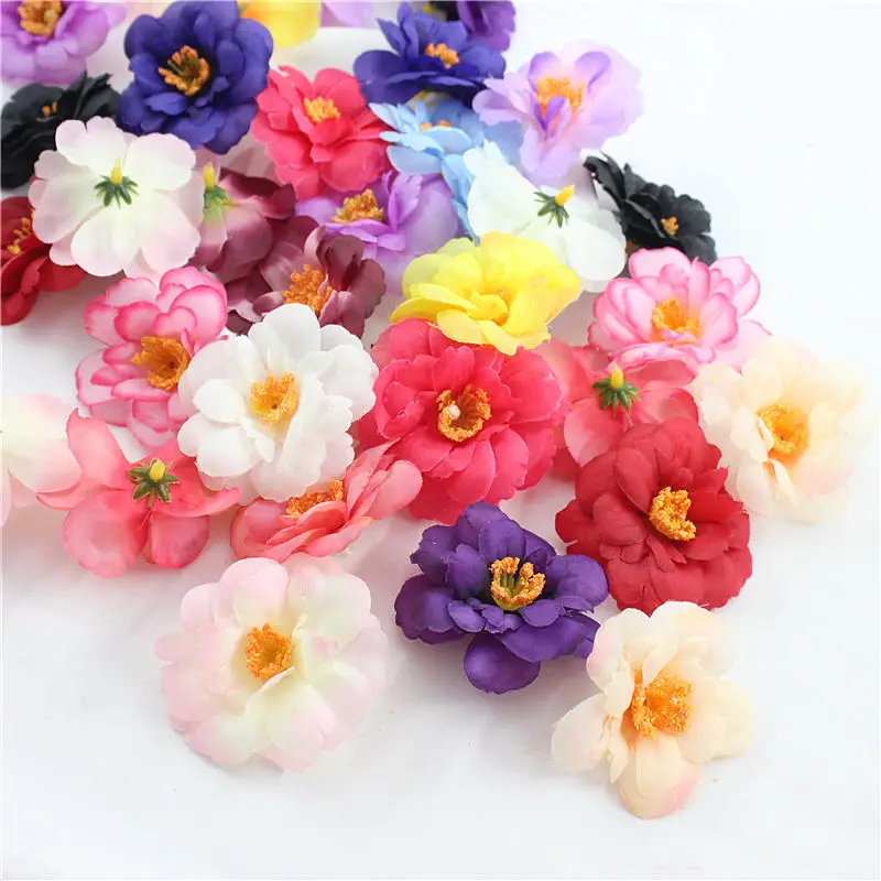 

6cm Artificial silk daisy cherry flower head for scrapbooking wreath decorative gifts candy box wedding home decor accessories
