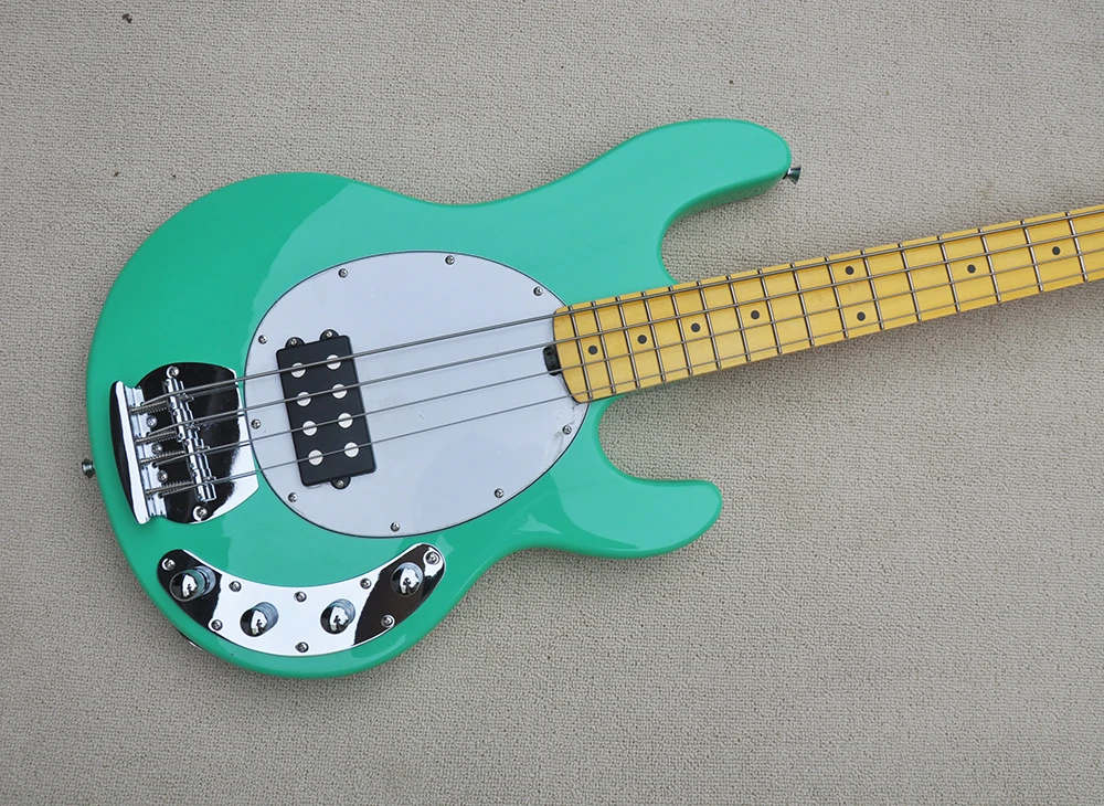 4 Strings Green/Natural Wood Color  Electric Bass Guitar with Active Pickups,Yellow Maple Fretboard