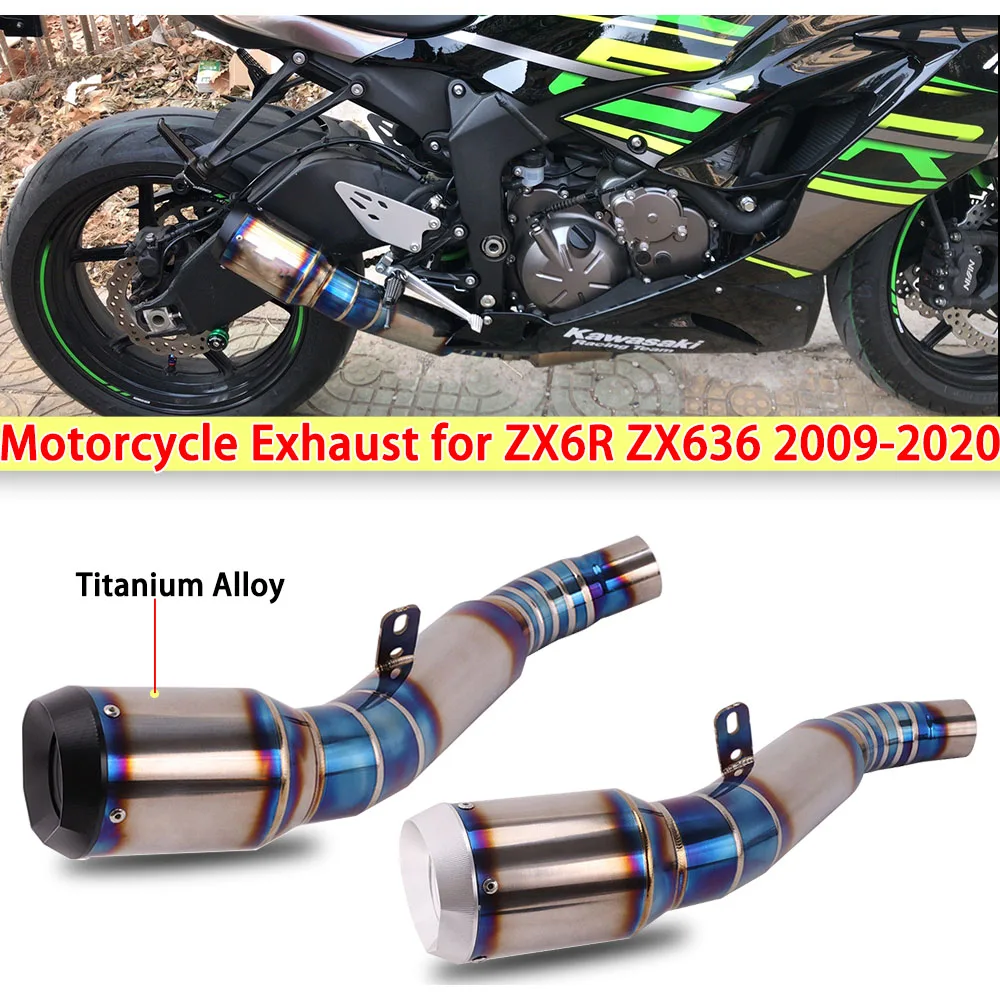 

60MM Motorcycle Exhaust Pipe Escape Moto Modified Muffler For Kawasaki ZX6R ZX636 ZX-6R 2009-2020 Titanium Alloy Mid Link Pipe