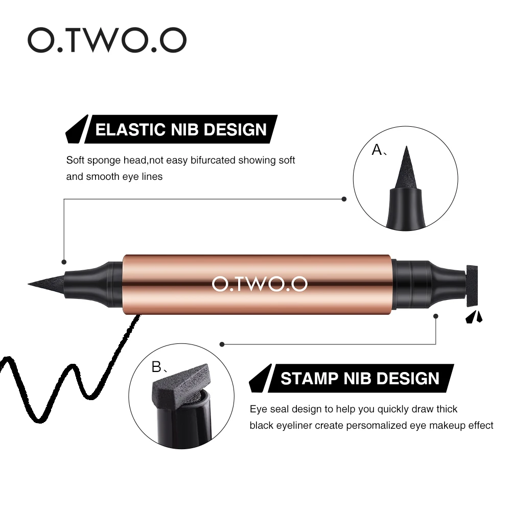 O.TWO.O Black Eyeliner Pencil Cat Eye Stamp Pen Waterproof Long Lasting Quick-drying No Blooming Eyeliner Pen Cosmetic Makeup