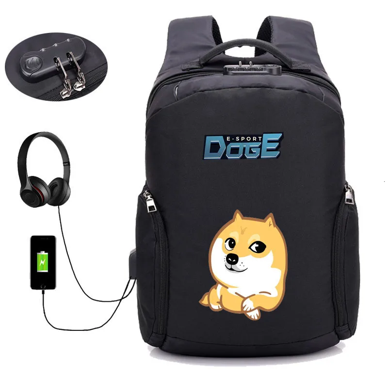 anime Cartoon  doge cute dog backpack Anti thief USB Recharging men men Laptop Travel Backpack school student book backpack