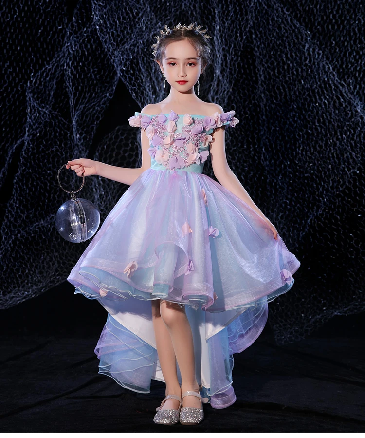 New Luxury Princess Ball Gowns Wedding Tutu Dress for Girls Party Flower Girl Dresses Shoulderless Children Evening Prom Frocks