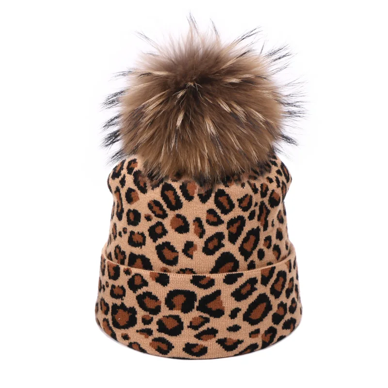 Leopard Print Unisex Hat And Scarf Set Autumn Winter Double Beanies Skullies Hats For Women Elasticity Warm Scarves Pom Pom Hat