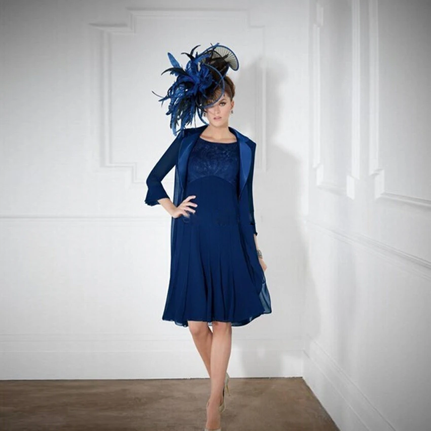 Jiayigong Royal Blue Chiffon Moeder Van De Bruid Jurken Hals Mouwloze Met Jacket Top Kant Een Line Moeder Party jurk