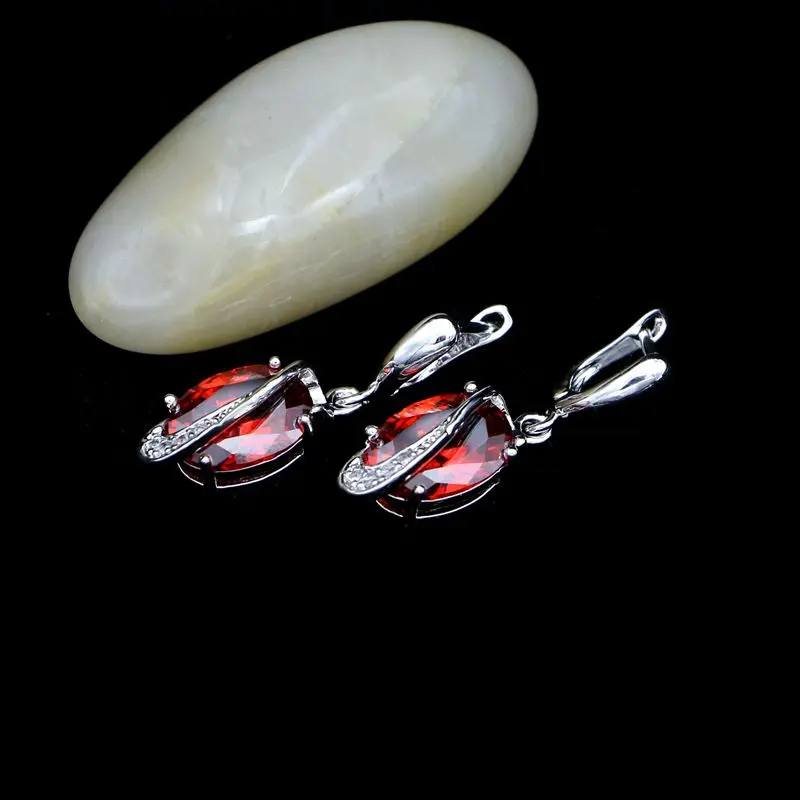 Fashion Drop Earrings 925 Silver Jewelry Fire Red Stone Cubic Zirconia Earrings For Bridal Wedding Decoration For Women
