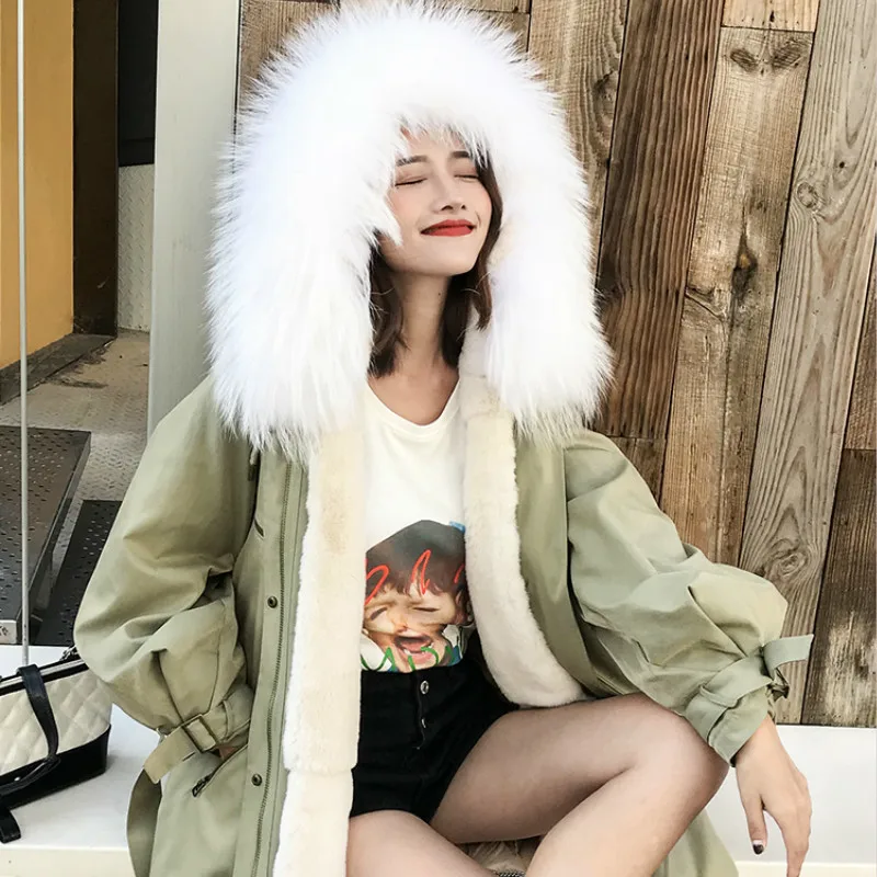 Real Fur Coat Women Rex Rabbit Fur Coat Raccoon Fur Collar Real Fur Parka Winter Coat Women Clothes 2020 Manteau Femme T831