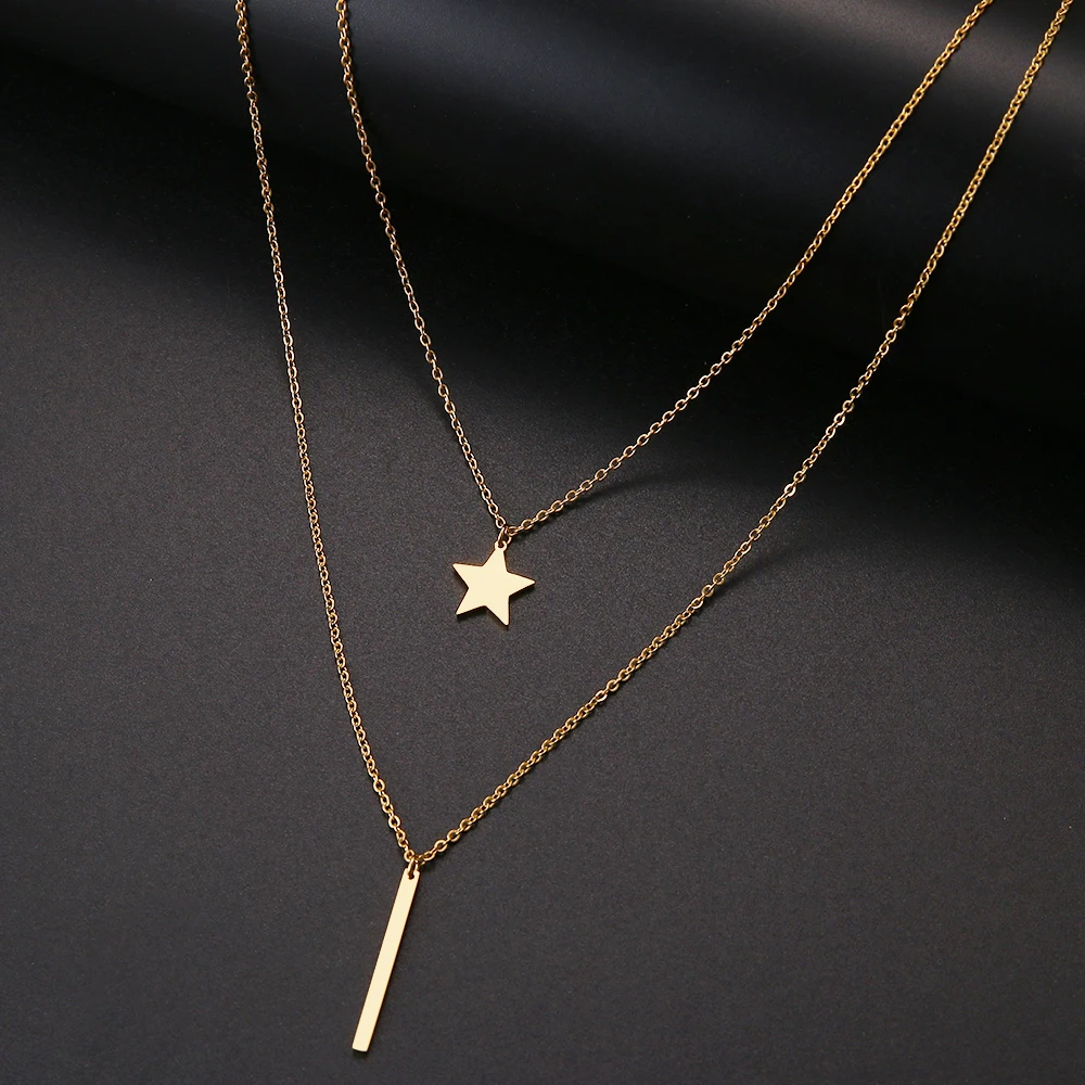 Multilayer Necklaces & Pendants Star For Women Gold Color Long Chain Female Pendant Necklace Fashion Stainless Steel Jewelry