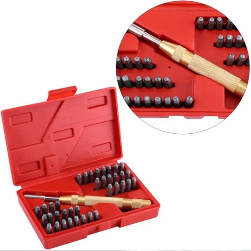 38Pcs numero di lettera automatico che timbra il Set di strumenti per punzonatura in metallo per punzonatura in metallo morbido in pelle di plastica