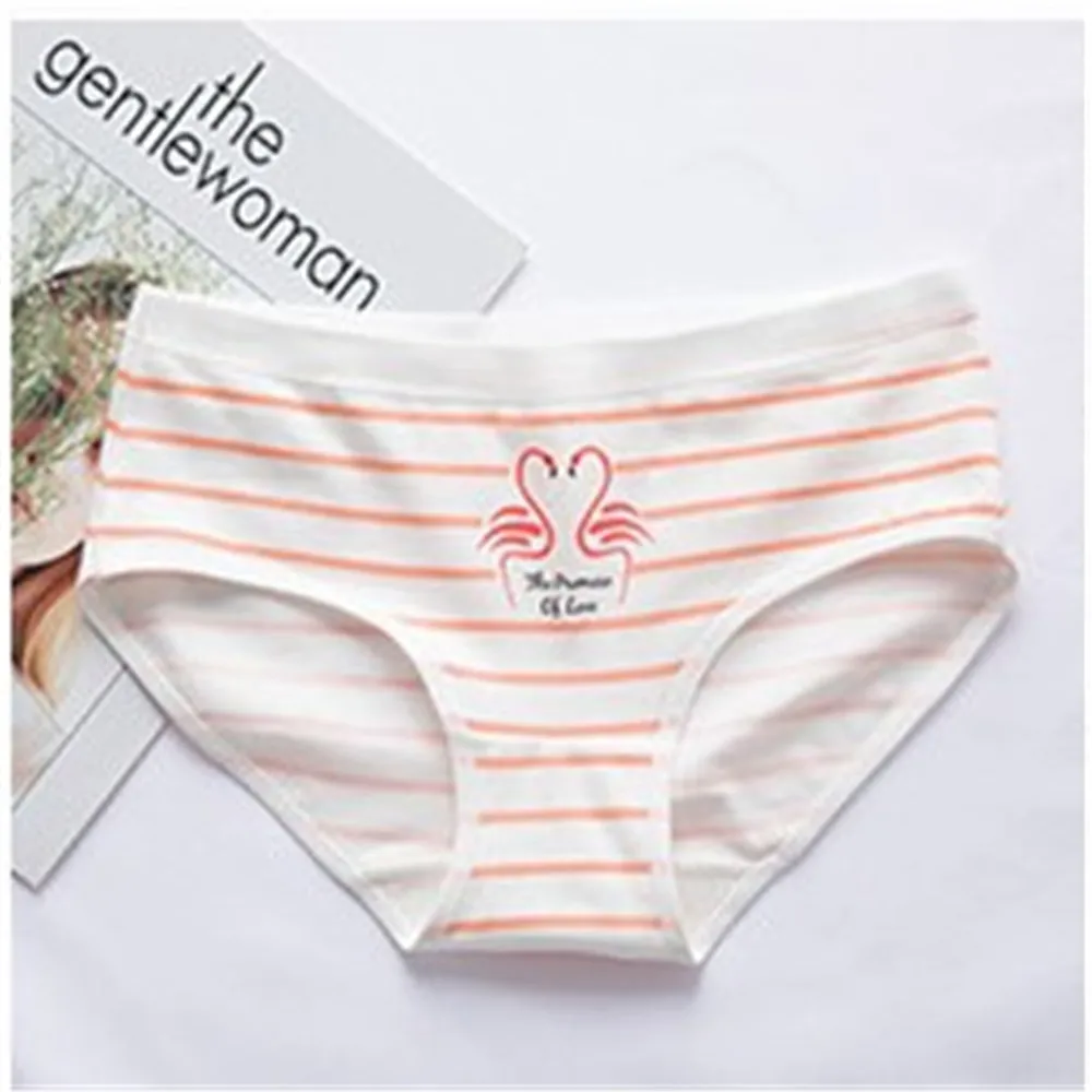 Girly cotton antibacterial thin breathable medium-waisted large flamingo underwear T5030