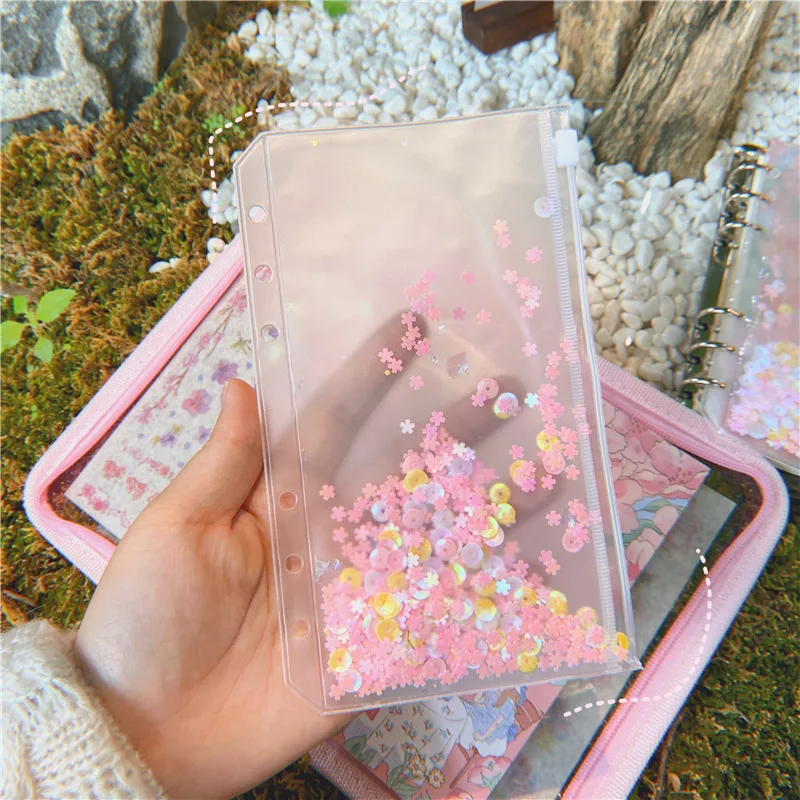 A6 Notebooks Sakura Zipper Binder Diary Notebook Set Kawaii Journal Note Book Cherry Blossoms Binder Journals Book Stationery