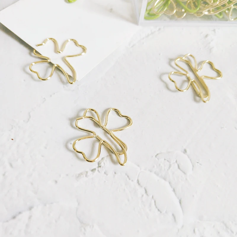 TUTU 15pcs/box four leaf clover clip befriend metal paper clips Memo Clip Metal Binder Paperclip  H0222