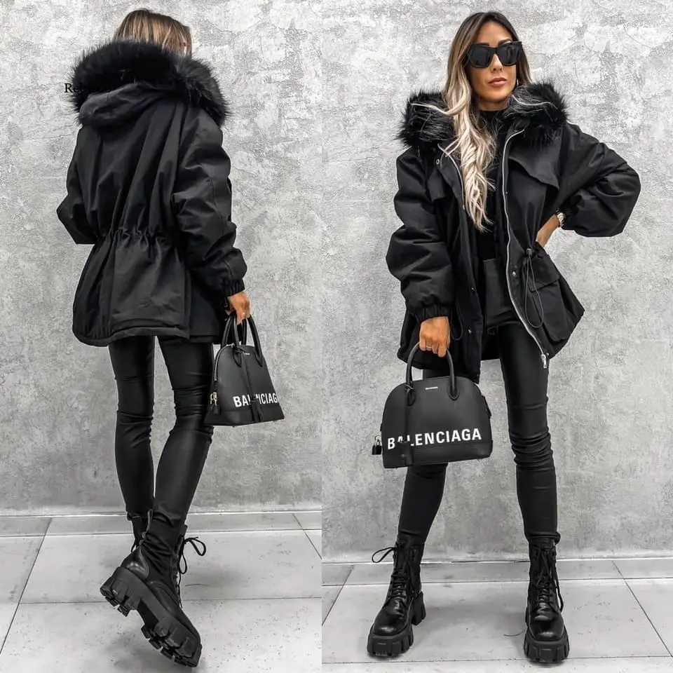 Winter Faux Fur Hooded Women Coat Long Sleeve Zipper Solid Color Jacket Female Thick Warm Trend Parkas Coat 2021 New