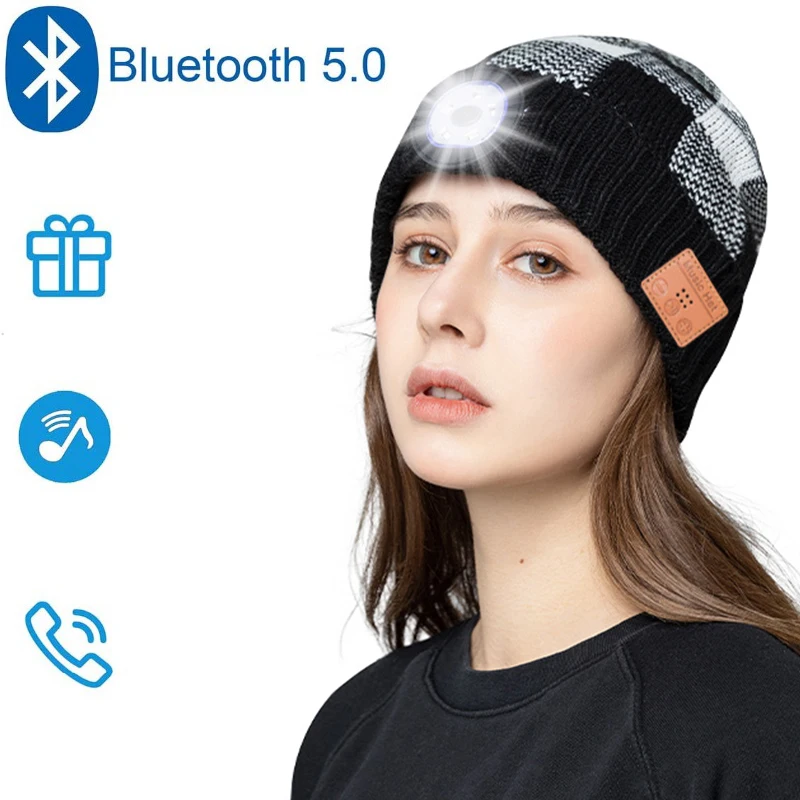 

Unisex Bluetooth LED Beanie Hat,Wireless Headphone Beanie USB Rechargeable Lighted Cap with Built-in HD Stereo Speak