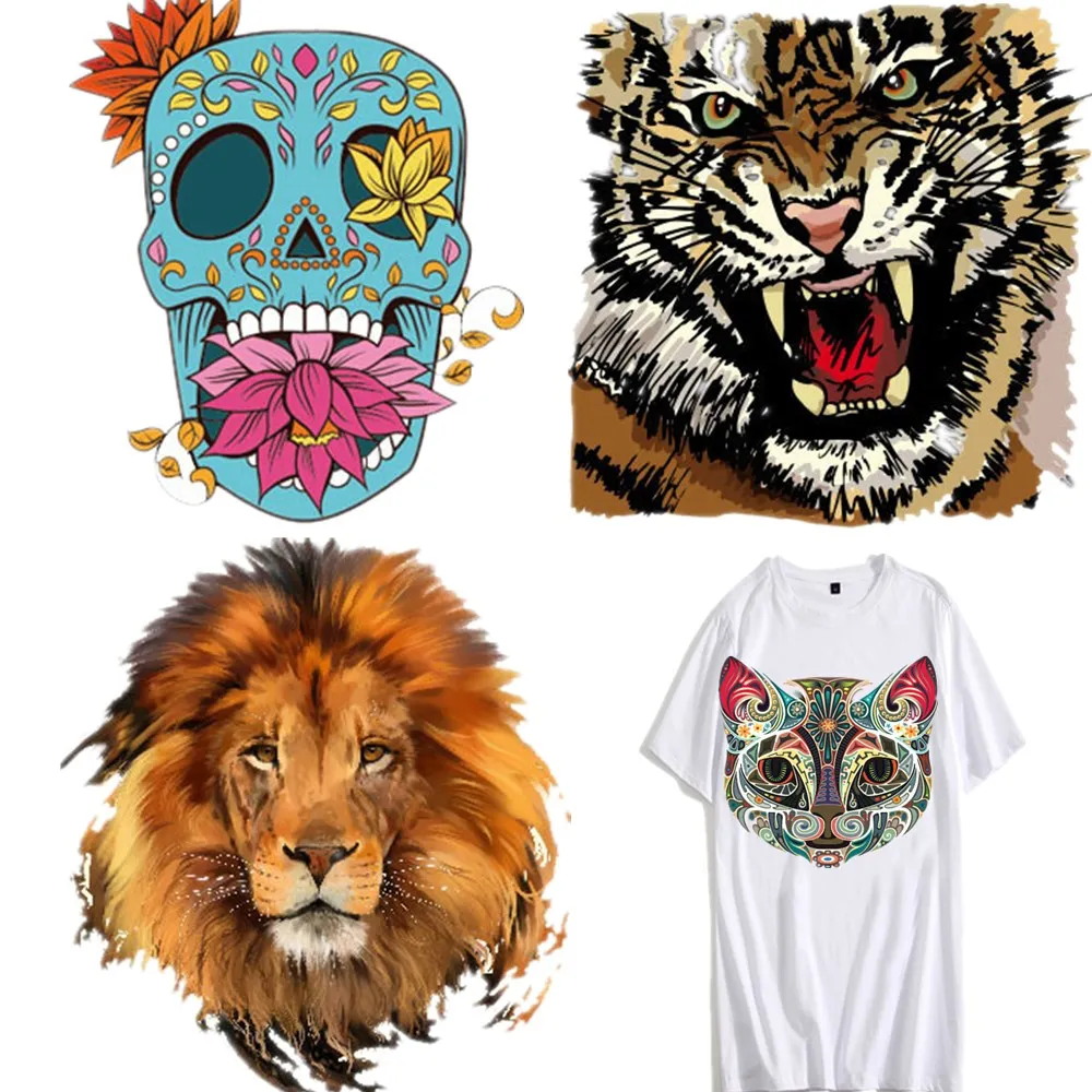 DIY Iron on Patches for Clothes Thermo Transfer Sticker on Clothes Boy Girl T-shirt DIY Custom Magic Sticker Lion Animal D