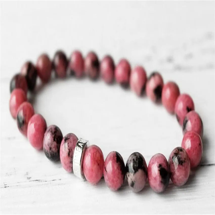 8MM Rhodonite Buddhist Bead Bracelet Stretchy Buddhism Energy Chakas Unisex Yoga Meditation Prayer