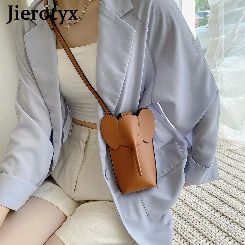 JIEROTYX Solt Leather PU Elephant Women Crossbody Bags Candy Colors Mini Girls Mobile Phone Bags Solid Drop Ship Messenger Bag